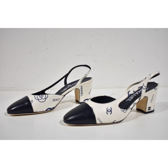 Chanel 23P Mademoiselle Coco Sling White Blue CC Logo Slingback Sandal Heel 40 - Picture 8 of 10